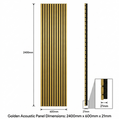 Shiny Golden Acoustic Slatted Wall Panel In Living Room