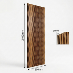Natural Oak Wavy Design Acoustic Wall Panel - Sound Absorbing Slat Wall (2400mm x 600mm x 21mm)