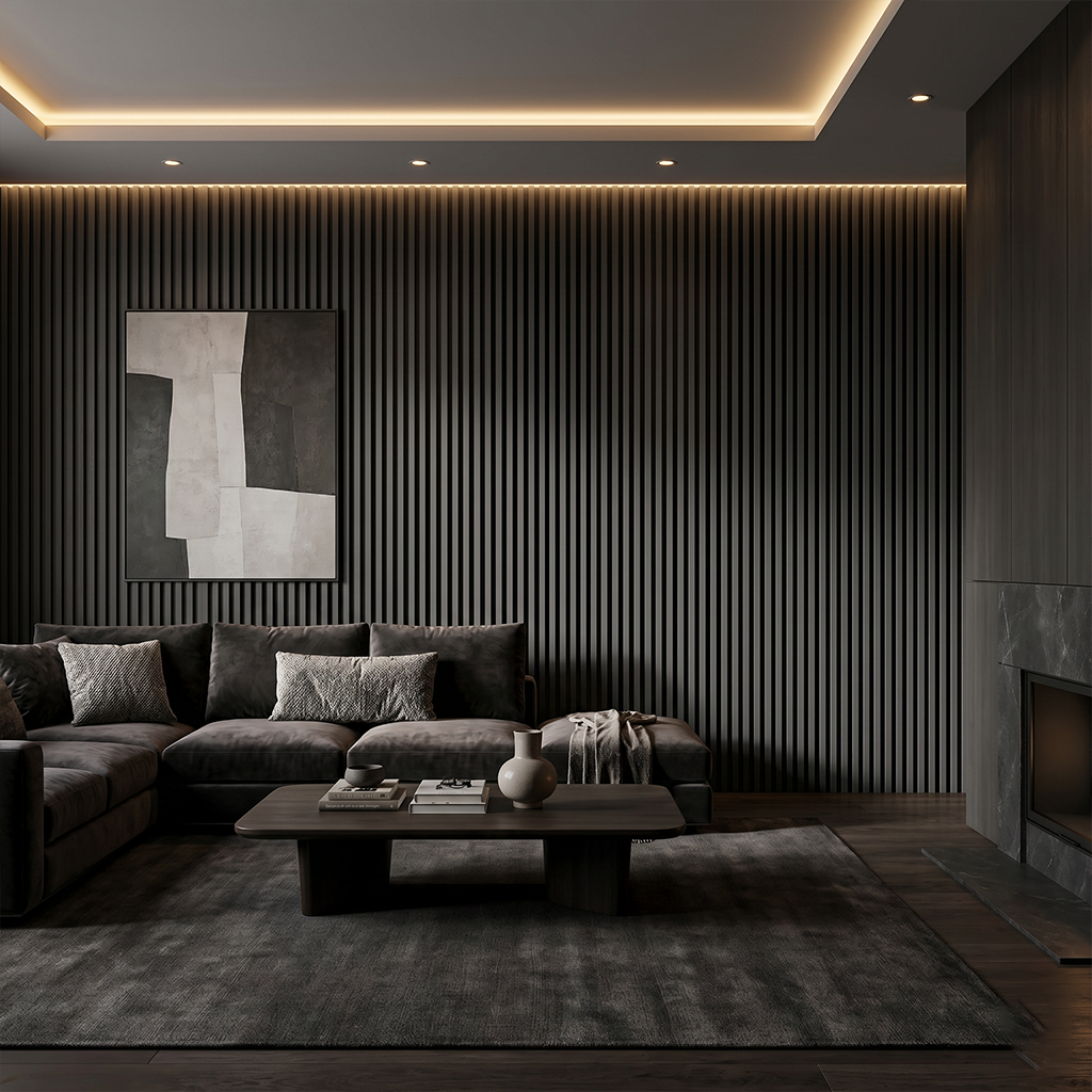 Black Grey Acoustic Wall Panel in living room