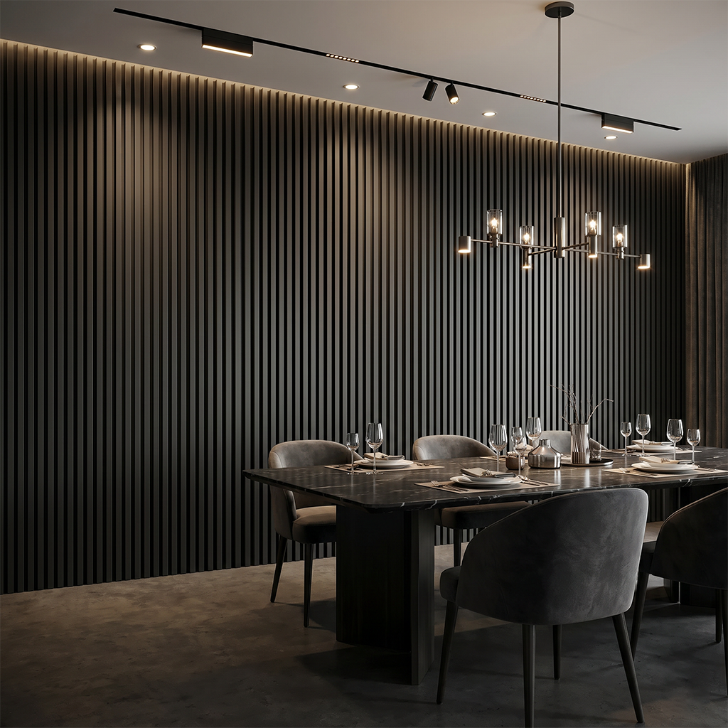 Black Grey Acoustic Wall Panel in dining room