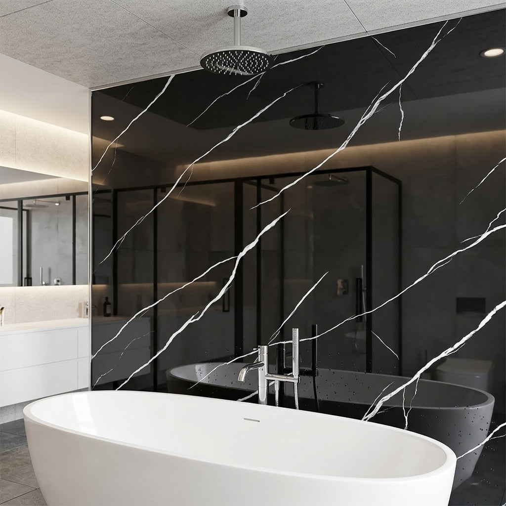 Black Marble Gloss PVC Kitchen Shower Wall Panel 2400mm x 1000mm x 10mm