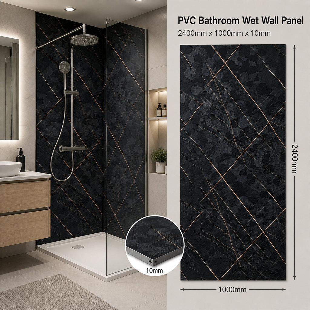Black Rock 3d PVC Shower Kitchen Wall Panel