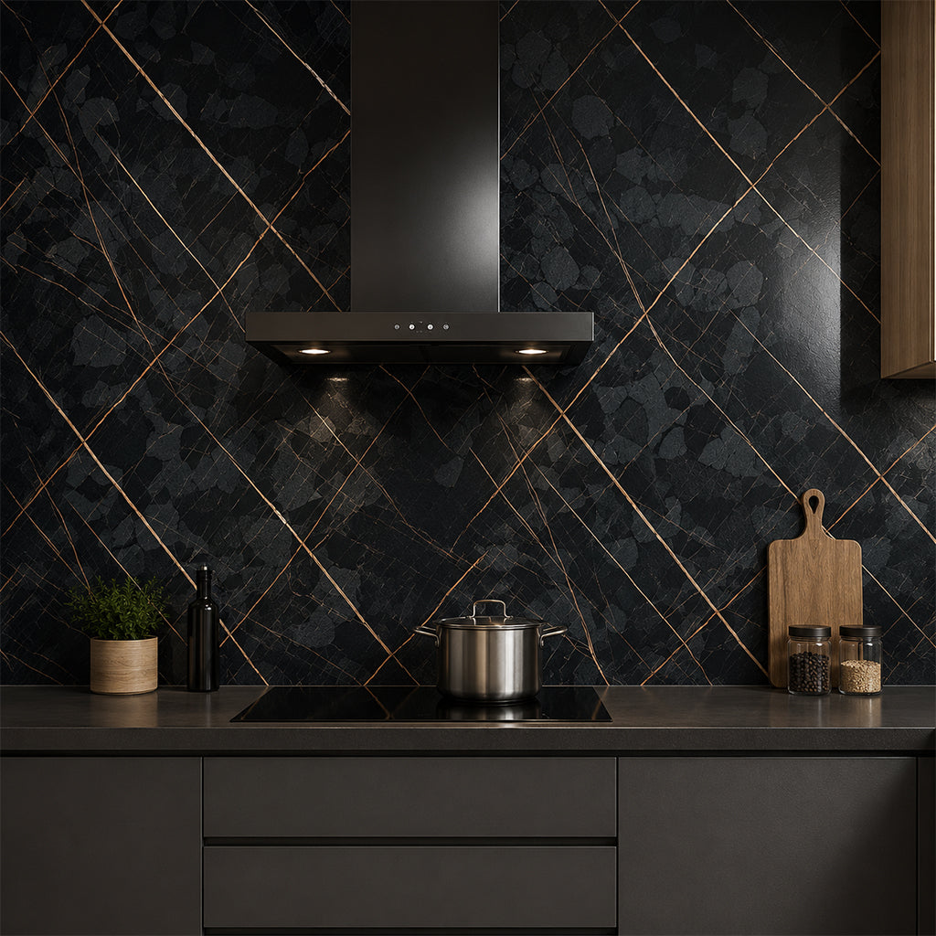 Black Rock 3d PVC Shower Kitchen Wall Panel