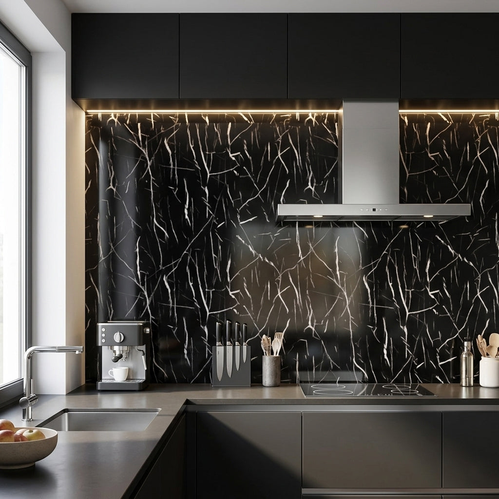 Black Calacatta Media Kitchen Bathroom Solid Wall Panel