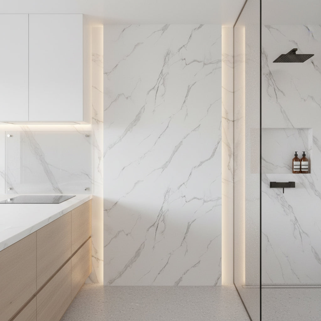 Carrara Marble Matt Shower Kitchen Wet Wall Panel
