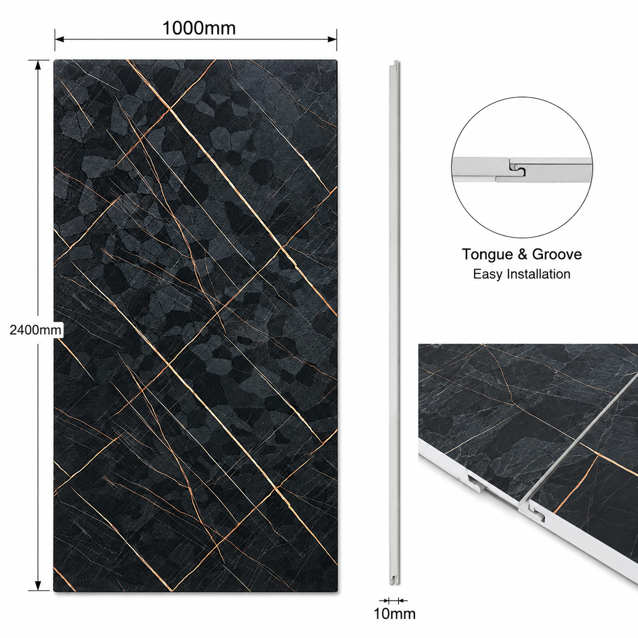 Black Rock 3d PVC Shower Kitchen Wall Panel