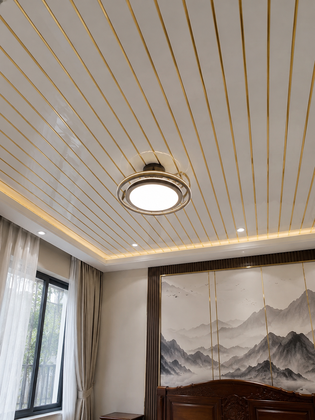 White With Gold Line Ceiling Panel