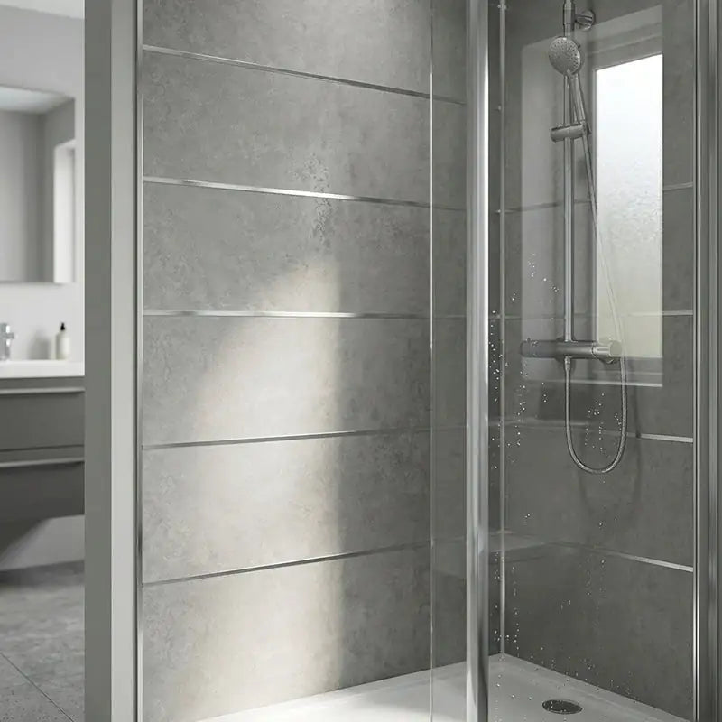 Concrete Grey Tile Effect Gloss Finish PVC Kitchen Shower Wall Panel 2400mm x 600mm x 10mm