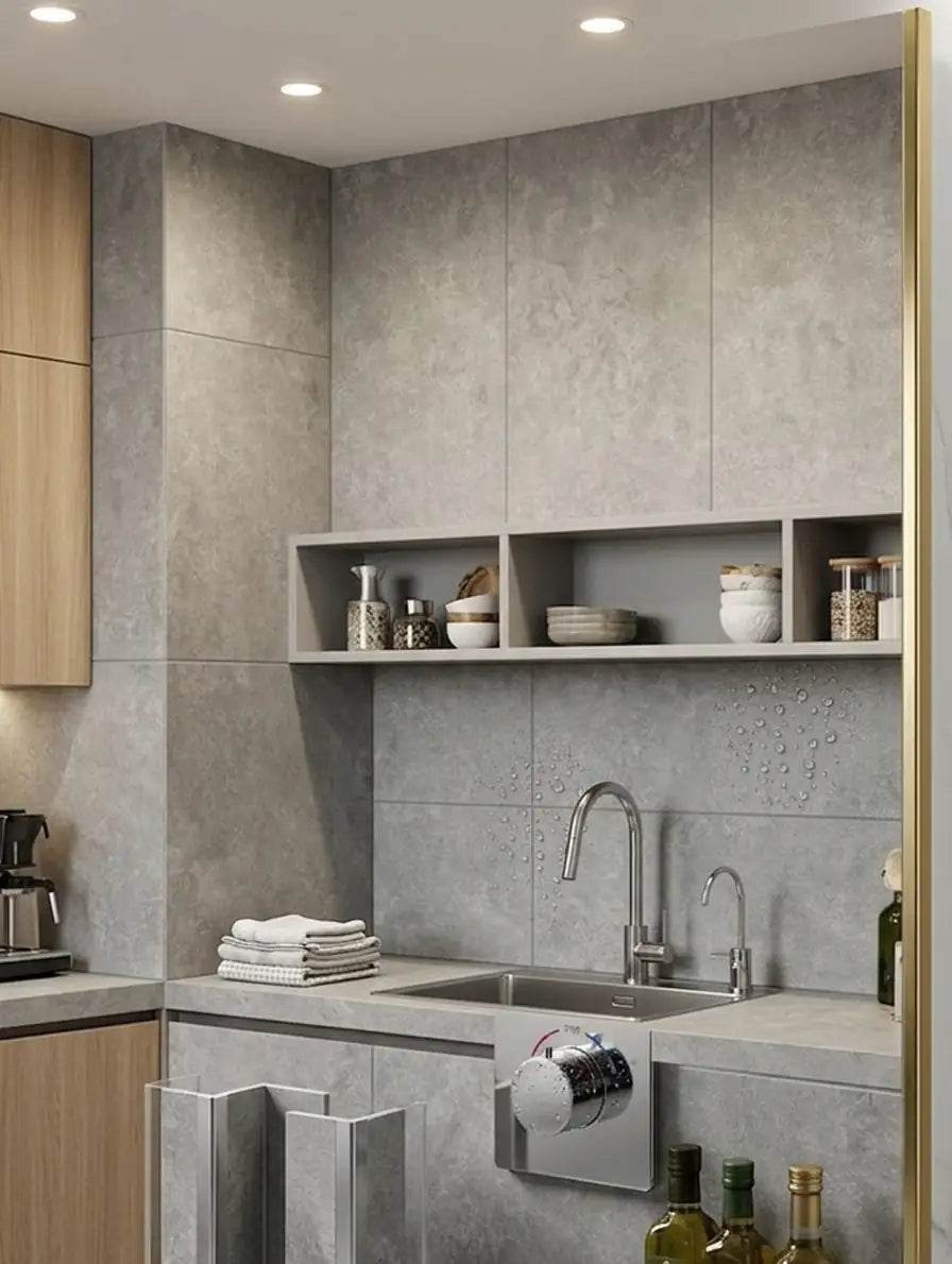 Concrete Grey Gloss Kitchen Bathroom Shower Wall Panel