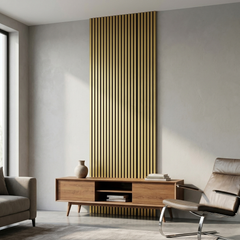 Shiny Golden Acoustic Slatted Wall Panel In Study Room