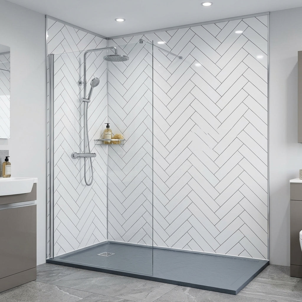 Herringbone Gloss PVC Kitchen Bathroom Wall Panel