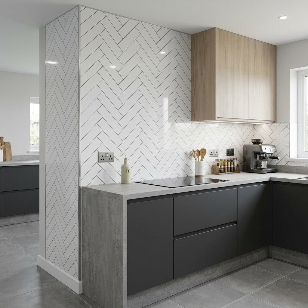 Herringbone Gloss PVC Kitchen Bathroom Wall Panel