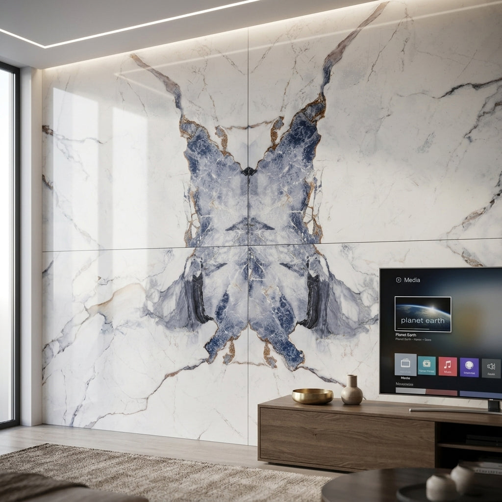 Artistic Blue Rigid Core Media Wall Panel