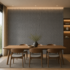 Light Grey Wavy Design Acoustic Wall Panel In Dining Room