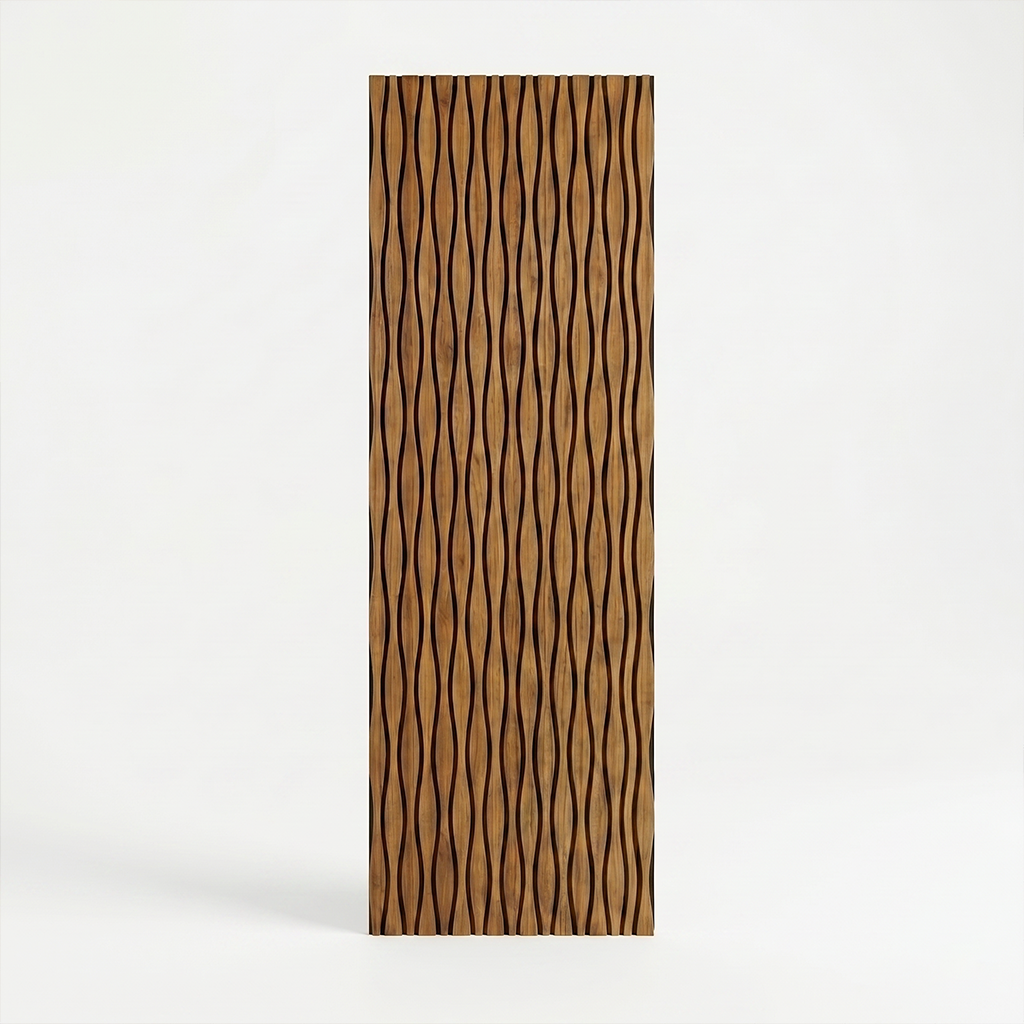 Natural Oak Wavy Design Acoustic Wall Panel - Sound Absorbing Slat Wall (2400mm x 600mm x 21mm)