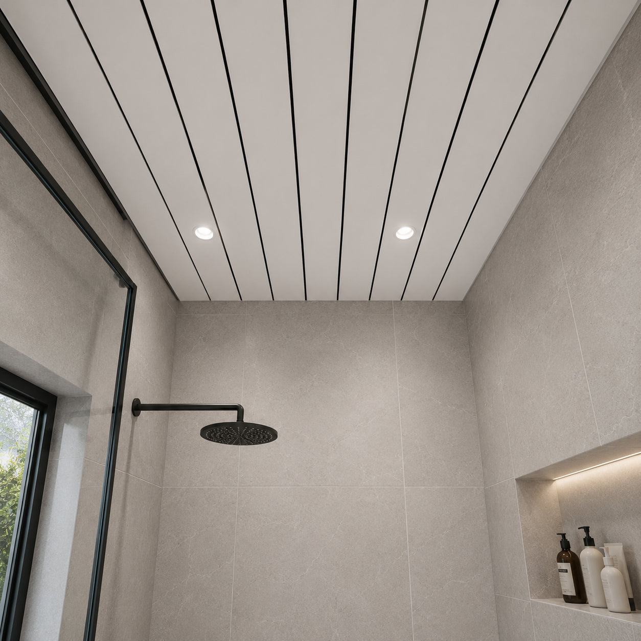White With Black Lines Ceiling Cladding