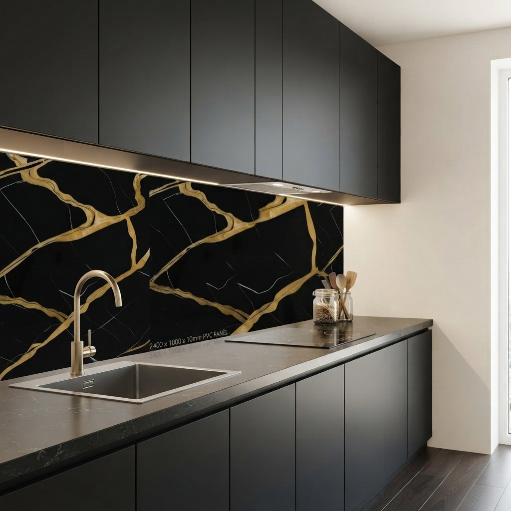 Noir Marble 3D PVC Shower Kitchen Wall Panel