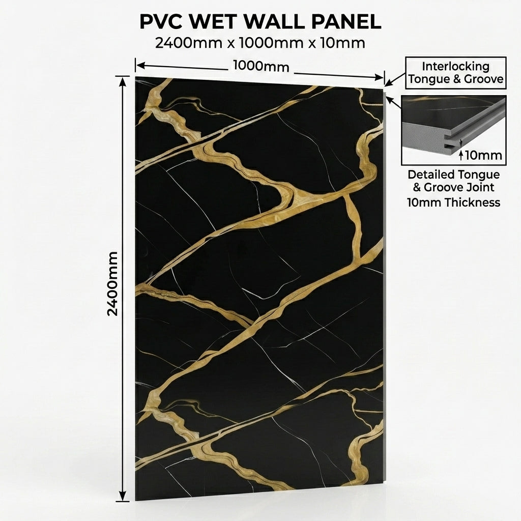 Noir Marble 3D PVC Shower Kitchen Wet Wall Panel 