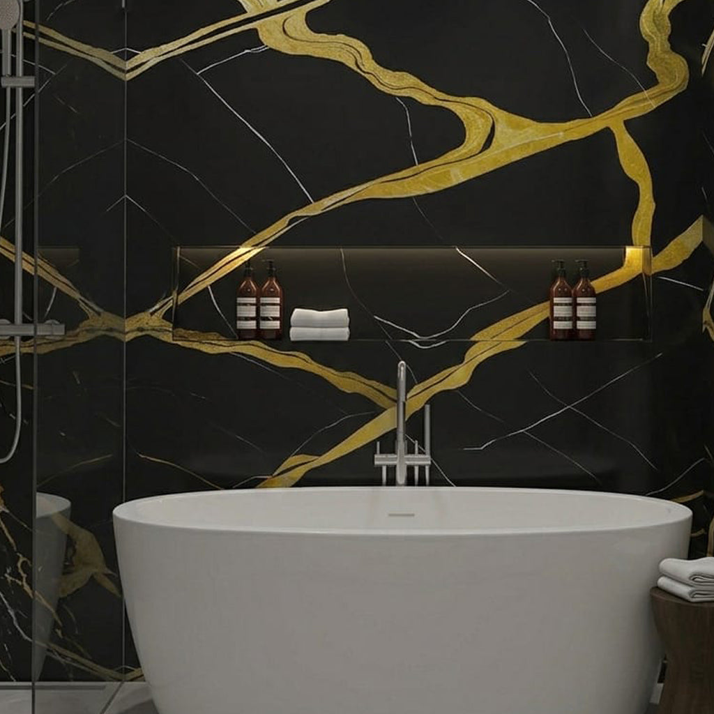 Noir Marble 3D Style PVC Kitchen Shower Wall Panel