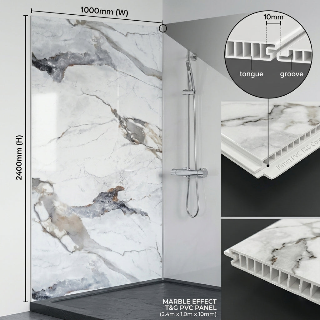 Prestige Marble Matt PVC Shower Kitchen Bathroom Wet Wall Panel