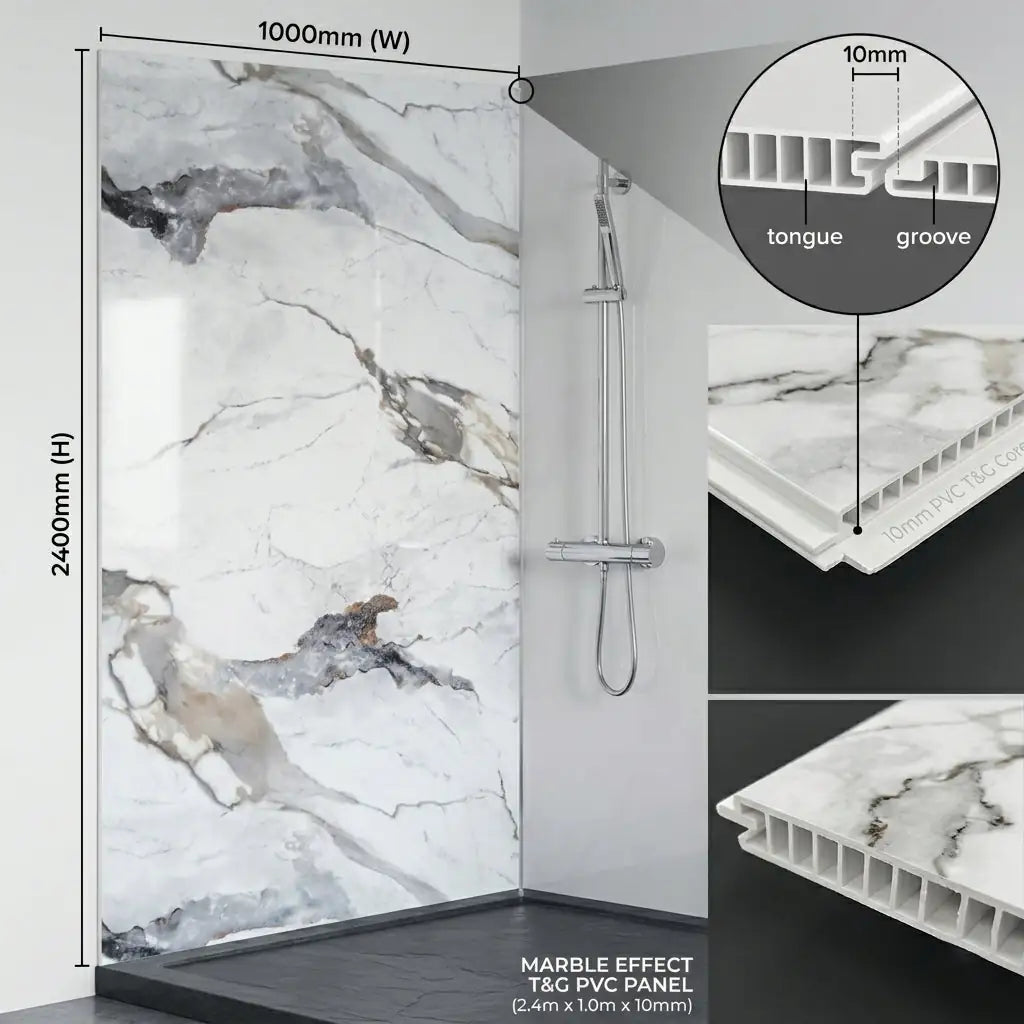 Prestige Marble Matt PVC Shower Kitchen Bathroom Wet Wall Panel