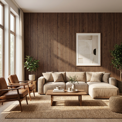 Natural Oak Acoustic Wall Panel in Drawing Room