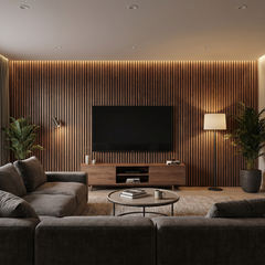 Natural Oak Acoustic Wall Panel in Living Room