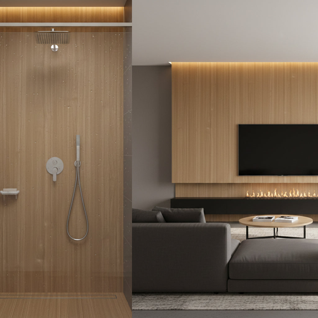 Teak Wood Grain Media Shower Wall Panel