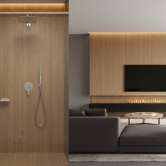 Teak Wood Grain Media Shower Wall Panel