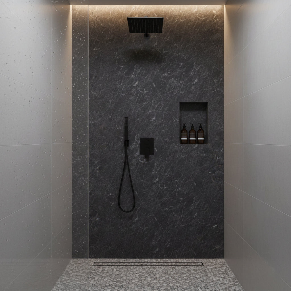 Water Wave Black Shower Wall Panel