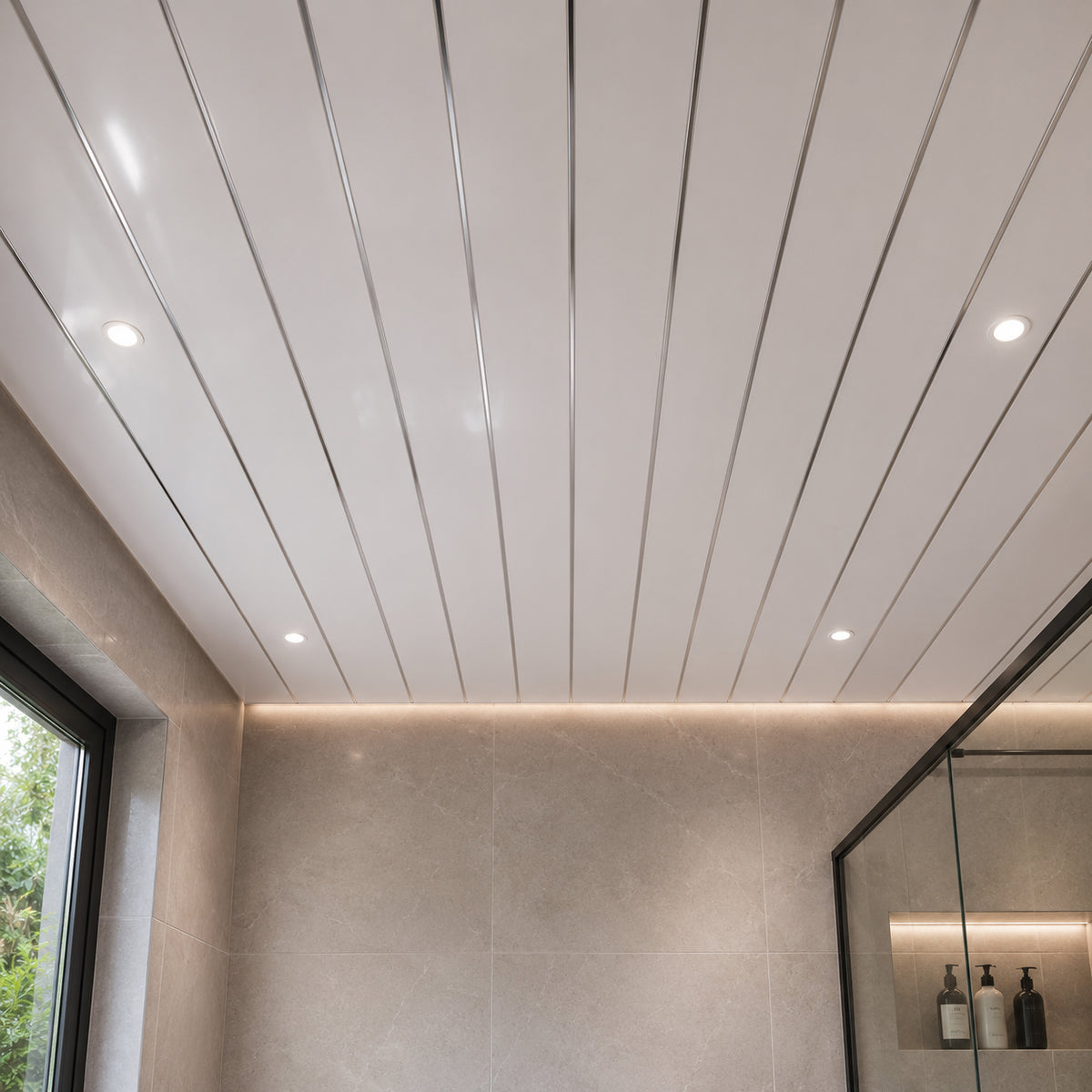 6 Pack 8mm White With Silver Lines Gloss 2.7mm Ceiling Cladding Panel