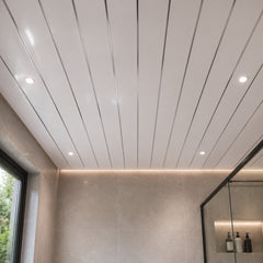6 Pack 8mm White With Silver Lines Gloss 2.7mm Ceiling Cladding Panel
